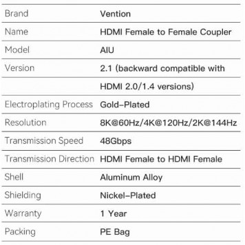 Перехідник адаптер Vention AIUH0 HDMI - HDMI 8K подовжувач-1