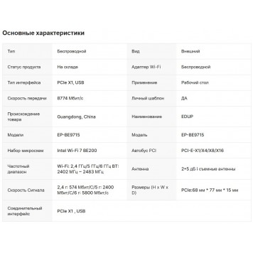 Адаптер WiFi PCIe EDUP EP-BE9715-2